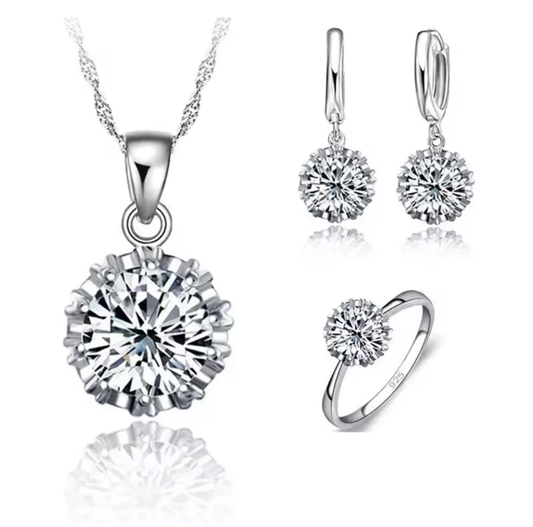 Elegant Zircon 925 Silver Jewelry Set for Women