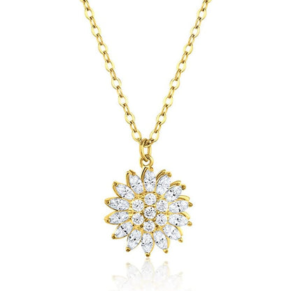 Empower Your Calm Sunflower Fidget Necklace for Women with rotating heart and spinning crystal, featuring a zircon brass pendant and stainless steel chain.
