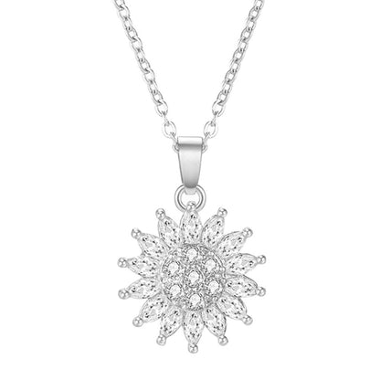 Empower Your Calm Sunflower Fidget Necklace for Women with rotating heart and spinning crystal, featuring a zircon brass pendant and stainless steel chain.