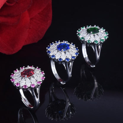 Group shot of S925 silver rings in different light angles – sapphire sparkle detail