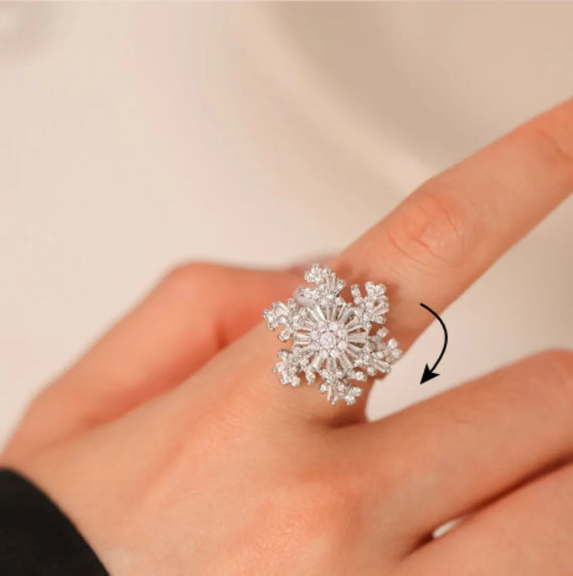 Close-up of Enchanted Snowflake Spinner Ring showcasing intricate snowflake design – from the Best Jewelry Store Online in Pakistan