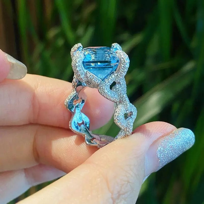 Woman wearing Ascher Aquamarine Topaz Ring for elegant bridal look – Best Jewelry Store Online in Pakistan