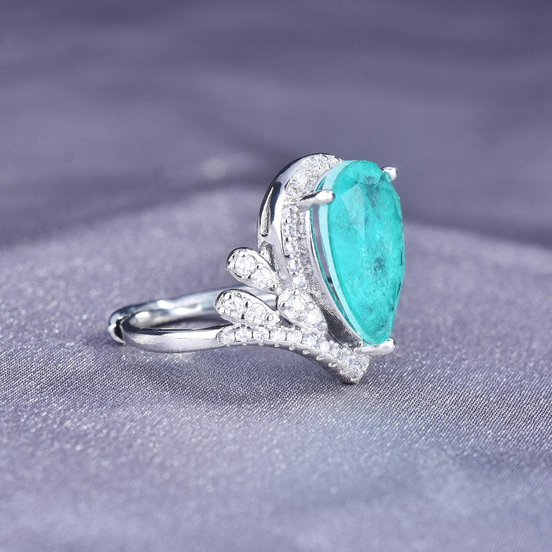 Adjustable open ring with high carbon lab diamonds and Paraiba stone – Best Jewelry Store Online in Pakistan