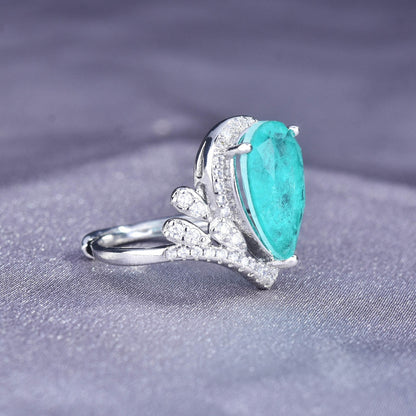 Adjustable open ring with high carbon lab diamonds and Paraiba stone – Best Jewelry Store Online in Pakistan