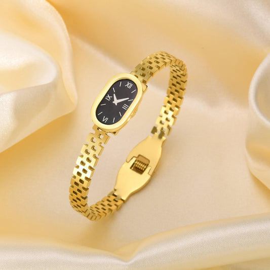 Gold-Plated Roman Numeral Clock Bracelet