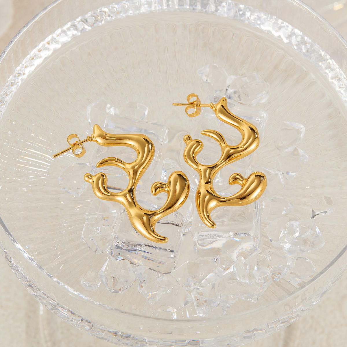 18K Gold Irregular Flame Earrings