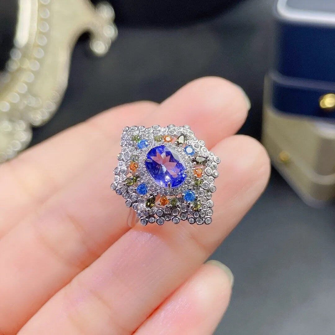 Yellow gold-plated version of adjustable tanzanite 925 silver ring – Best Jewelry Store Online in Pakistan
