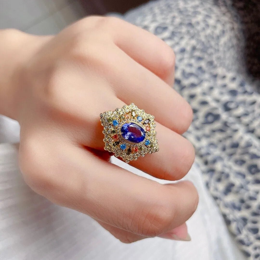 Woman wearing Natural Tanzanite 925 Silver Ring for a formal occasion – Best Jewelry Store Online in Pakistan