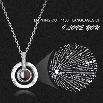 I Love You in 100 Languages Round Projection Necklace Silver – Elegant artificial jewellery online in Pakistan at Eva & Esh.
