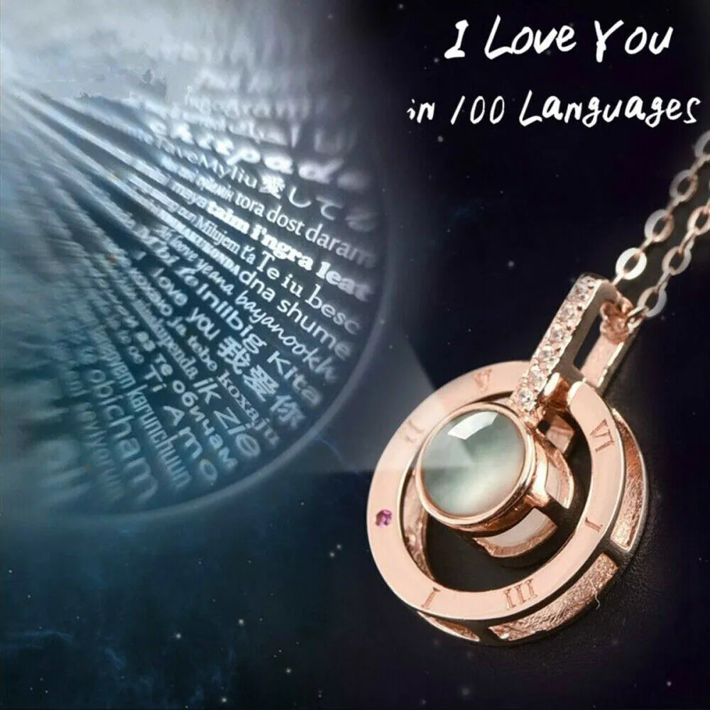 I Love You in 100 Languages Round Projection Necklace Rose Gold 2– Elegant artificial jewellery online in Pakistan at Eva & Esh.