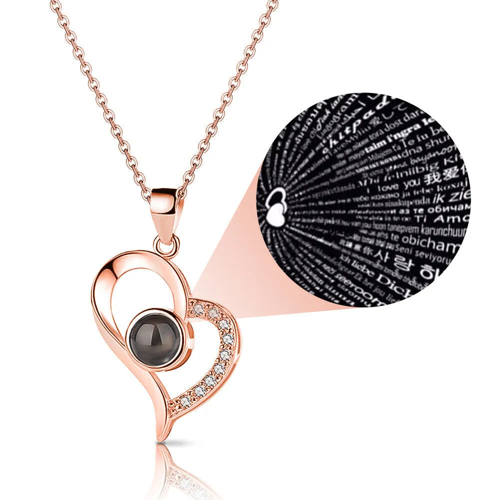 Romantic Projection Necklace displaying 'I Love You' in 100 languages – unique artificial jewellery online in Pakistan - Rose Gold