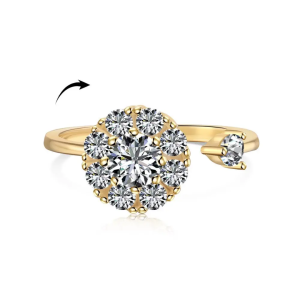 Adjustable zircon Gold Color floral spinning ring Pakistan with elegant design