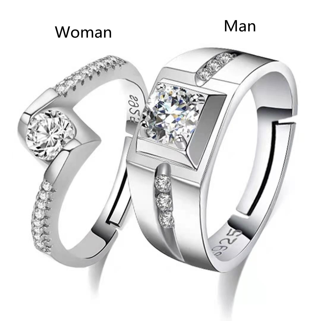 Details of sterling silver couple promise ring minimalist romantic design