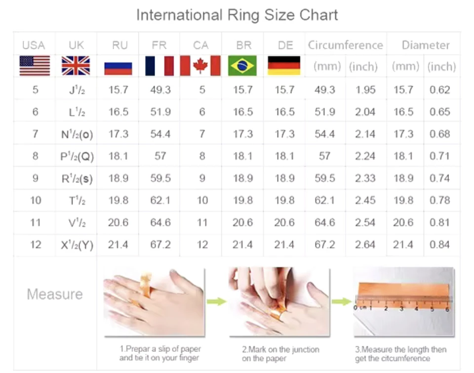 Size Chart Rings - women fashion jewelry