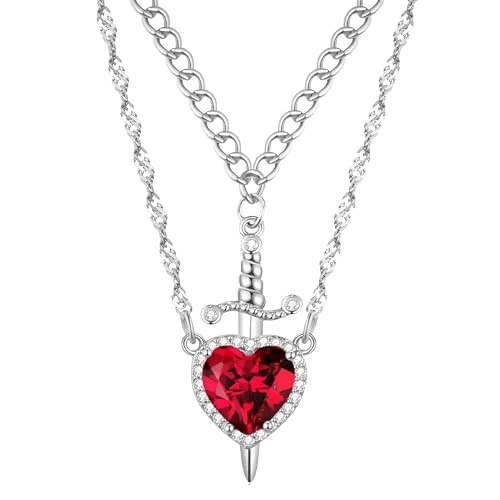 Heart and sword necklace set with transparent background