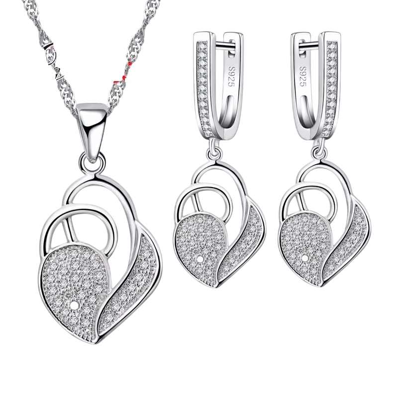 Heart Shaped 925 Silver Jewelry Set 