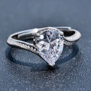 adjustable sterling silver ring with pear shape crystal for women