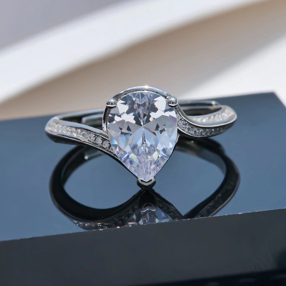 925 silver pear cut zircon ring adjustable for women