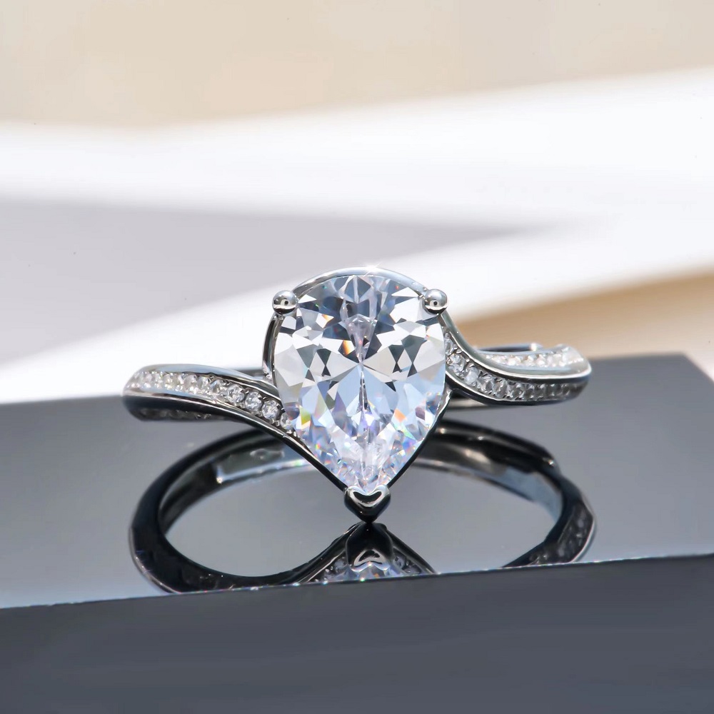 925 silver pear cut zircon ring adjustable for women
