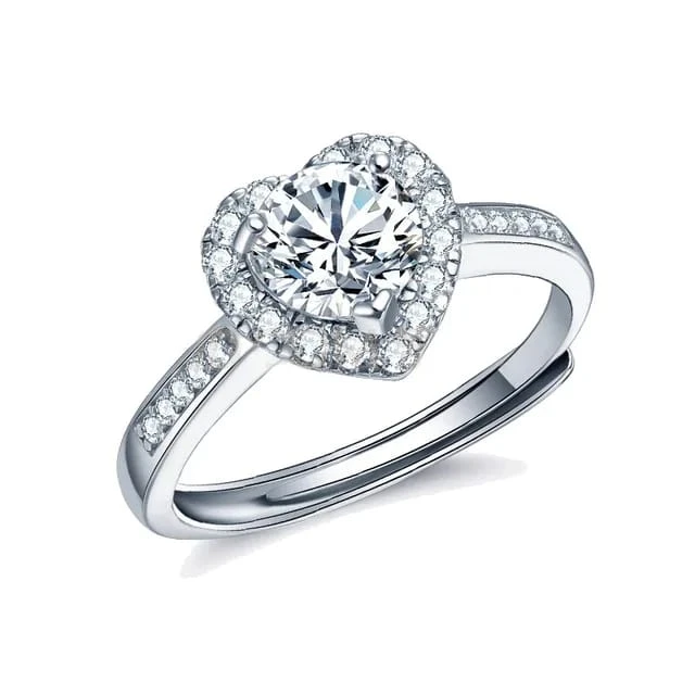 Heart Silver Zircon Ring