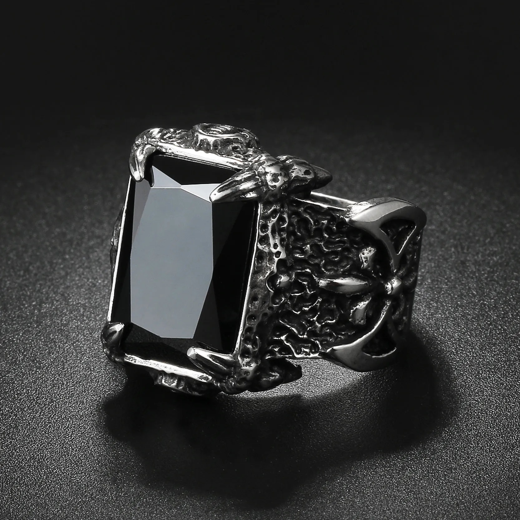 premium dragon claw stone ring for men – 316l stainless steel big stone punk ring, zircon blue, vintage jewelry pakistan