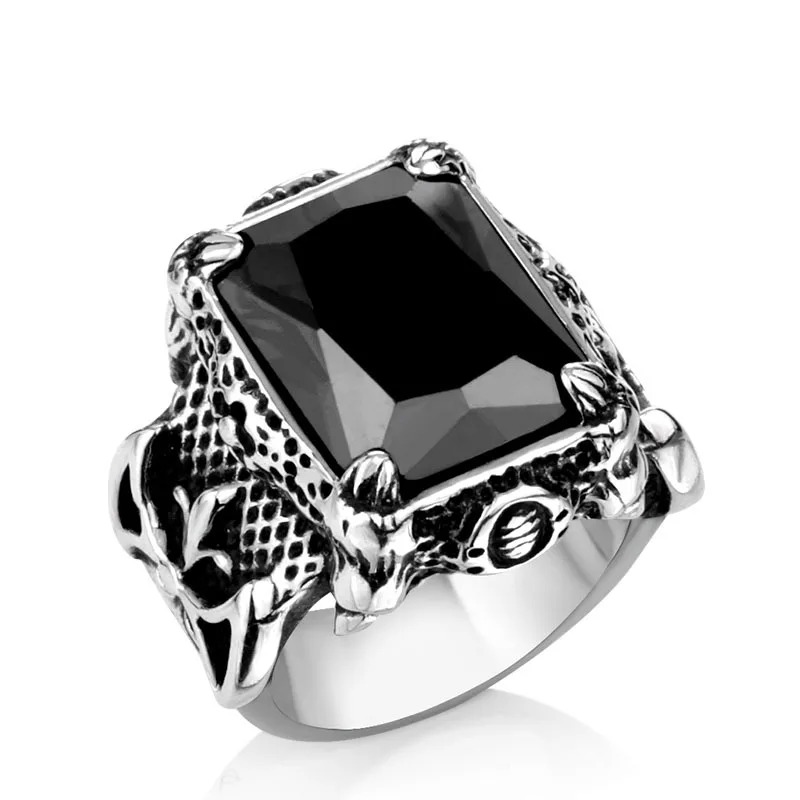premium dragon claw stone ring for men – 316l stainless steel big stone punk ring, zircon blue, vintage jewelry pakistan