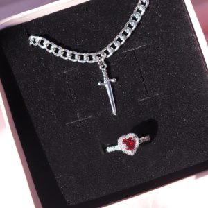 Heart Ring Sword Bracelet Pakistan couple jewelry set with zircon stone