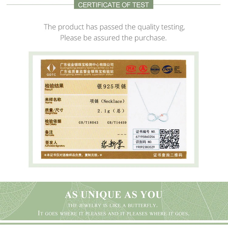 certficate of elegant infinity rose 925 silver necklace gift jewelry for her Pakistan