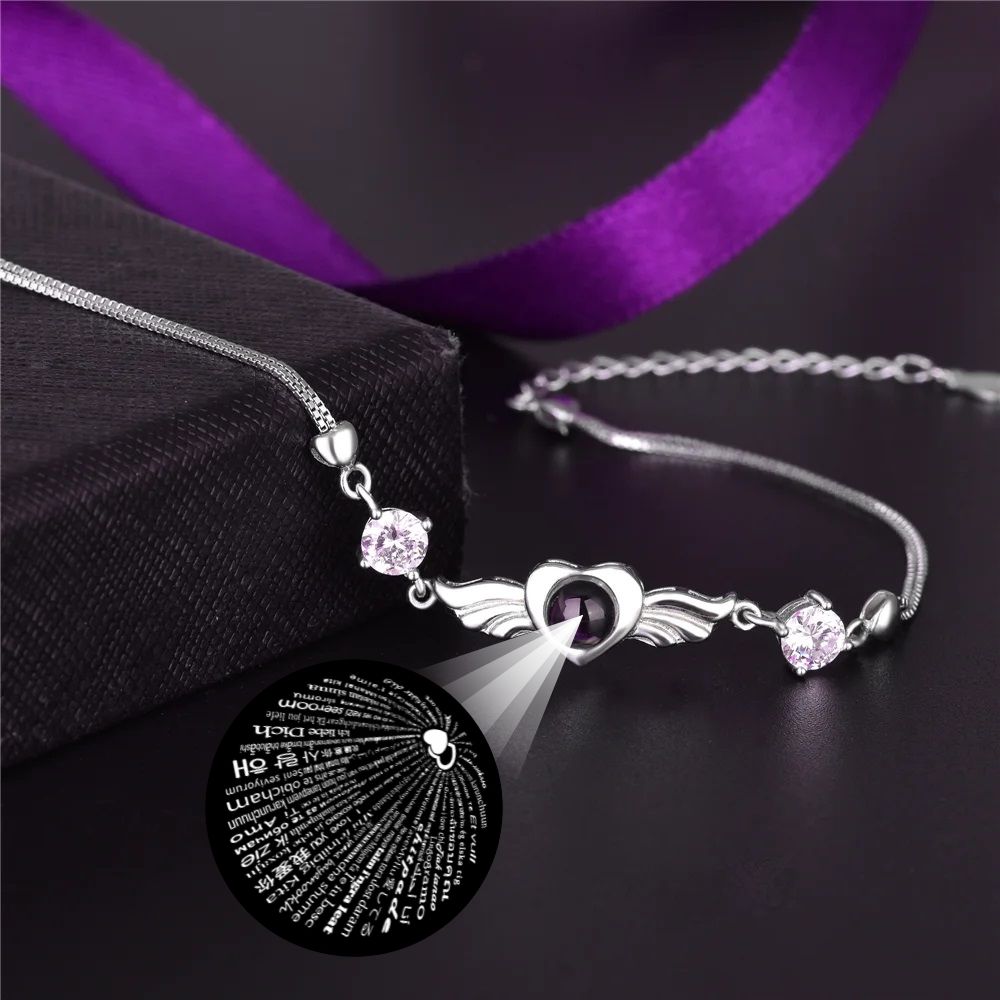 100 languages bracelet Pakistan 925 Silver plated copper zircon love bracelet