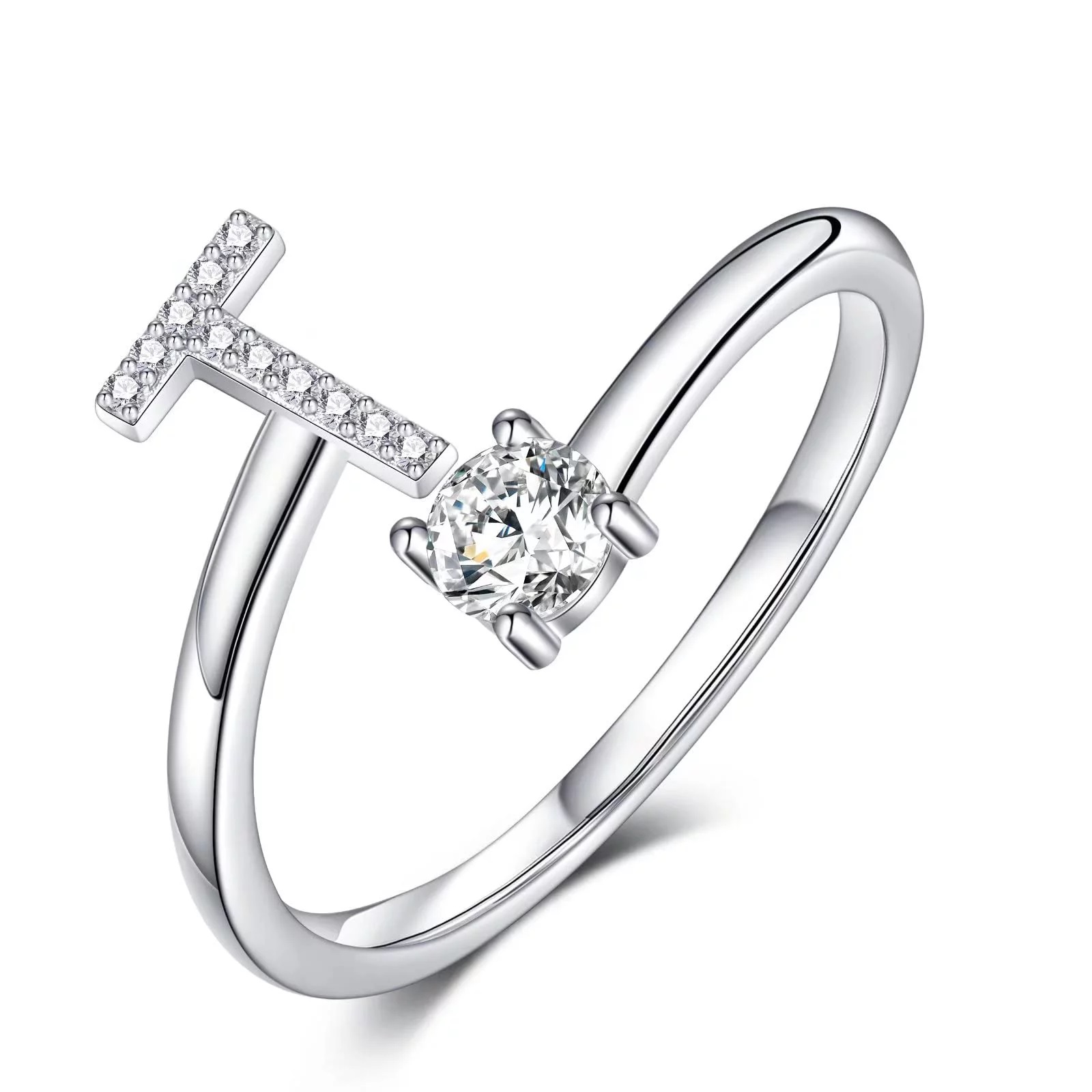 Trendy Initial Ring T Alphabet Crystal Zircon Rings