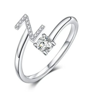 Trendy Initial Rings Z Alphabet Crystal Zircon Rings