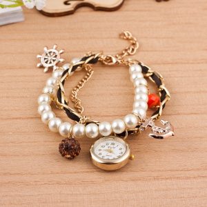 Pearl Charm Layered Bracelet Watch Style | Bracelets Pakistan