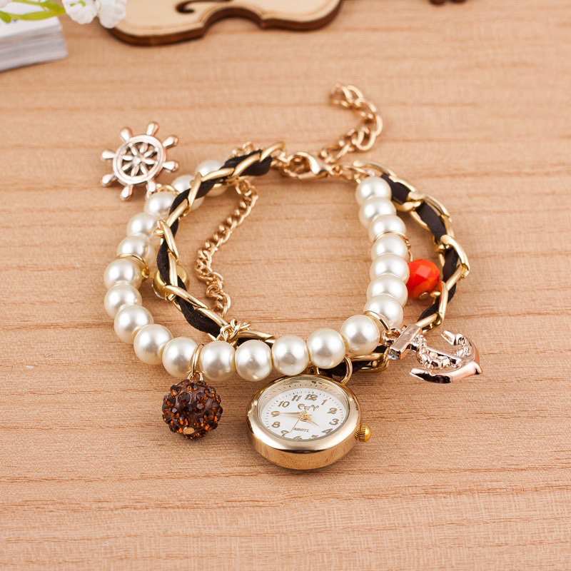Bracelets Pakistan – Pearl Charm Layered Watch Bracelet