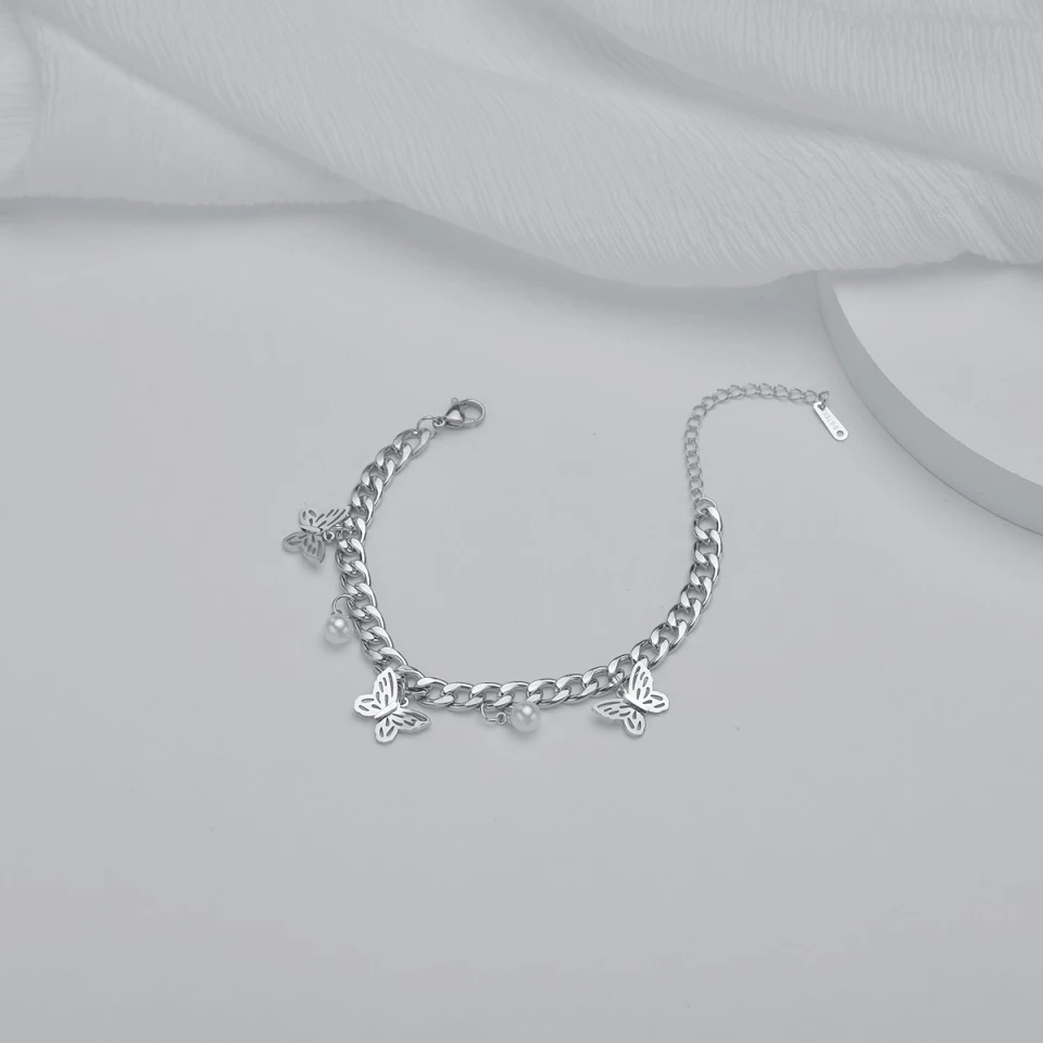 Elegant gift box butterfly charm bracelet Pakistan pearl fashion jewelry gift Silver