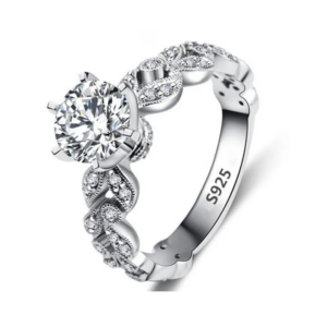 Stylish Leaf Zircon Silver Ring for women made with 925 sterling silver, showcasing detailed leaf pattern and shiny zircon accents