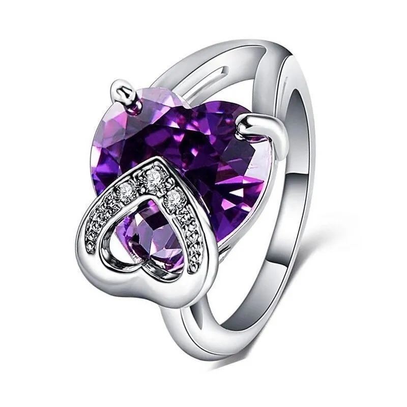Silver Heart Ring with 5A Zircon Crystal