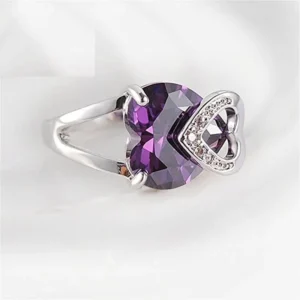 Silver Heart Ring with 5A Zircon Crystal