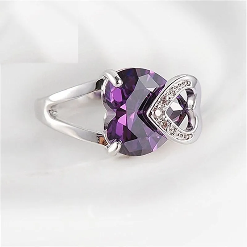 Silver Heart Ring with 5A Zircon Crystal